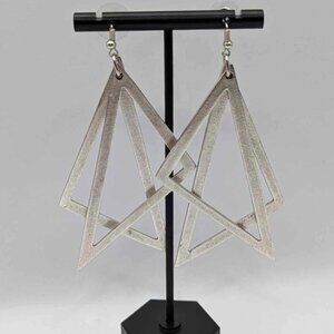Handmade Chanour Antique Silver plated Pewter Double Layered Triangle Earrings